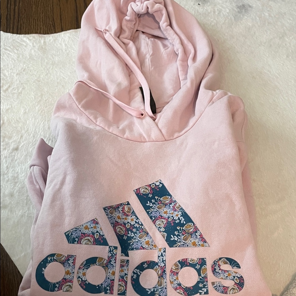 Adidas Kids Light Pink Floral Logo Hoodie